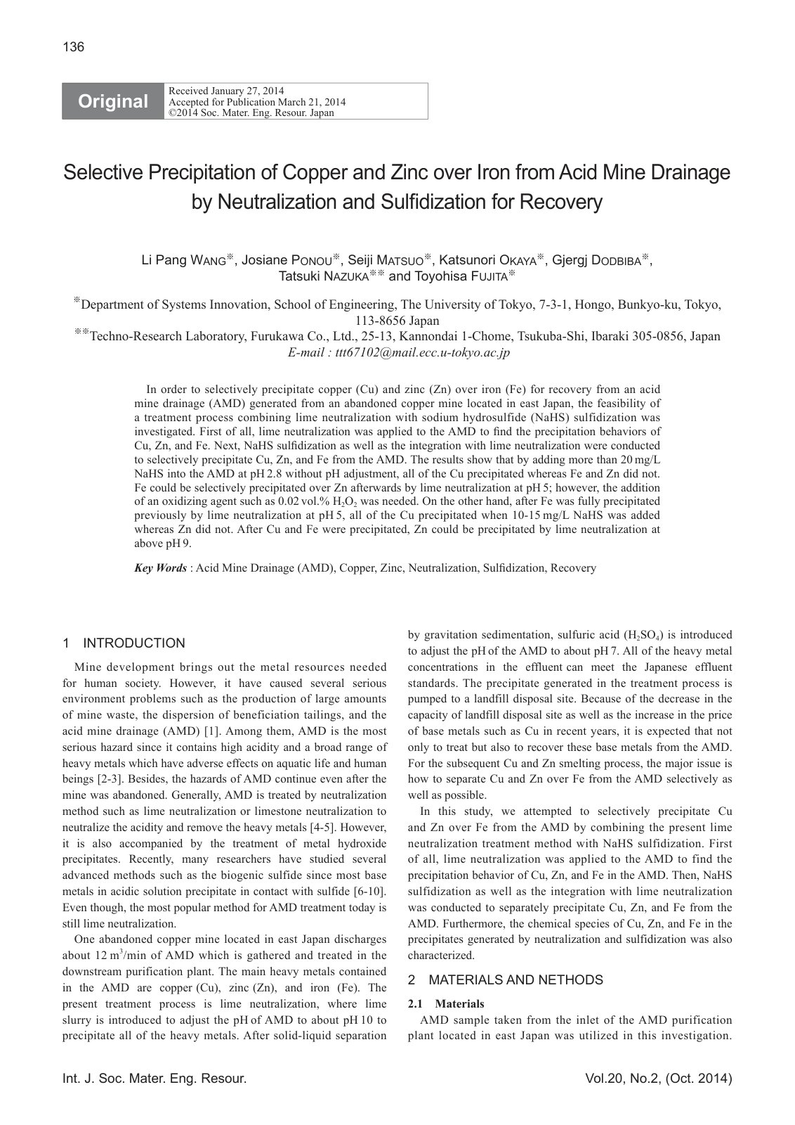 First page of Selective Precipitation of Copper and Zi