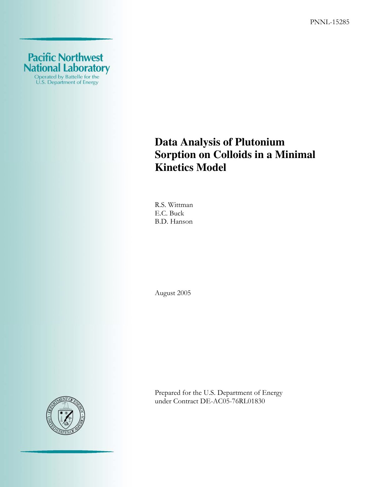 First page of Data Analysis of Plutonium Sorption on Colloids in a Minimal Kinetics Model