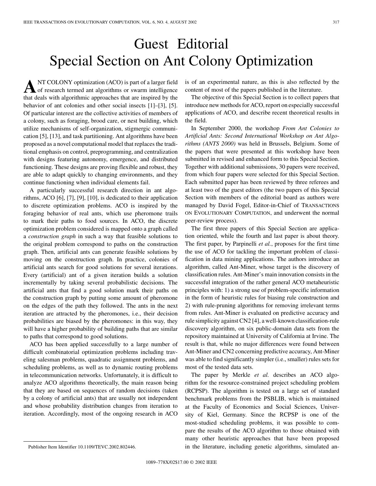 First page of Guest editorial special section on ant c