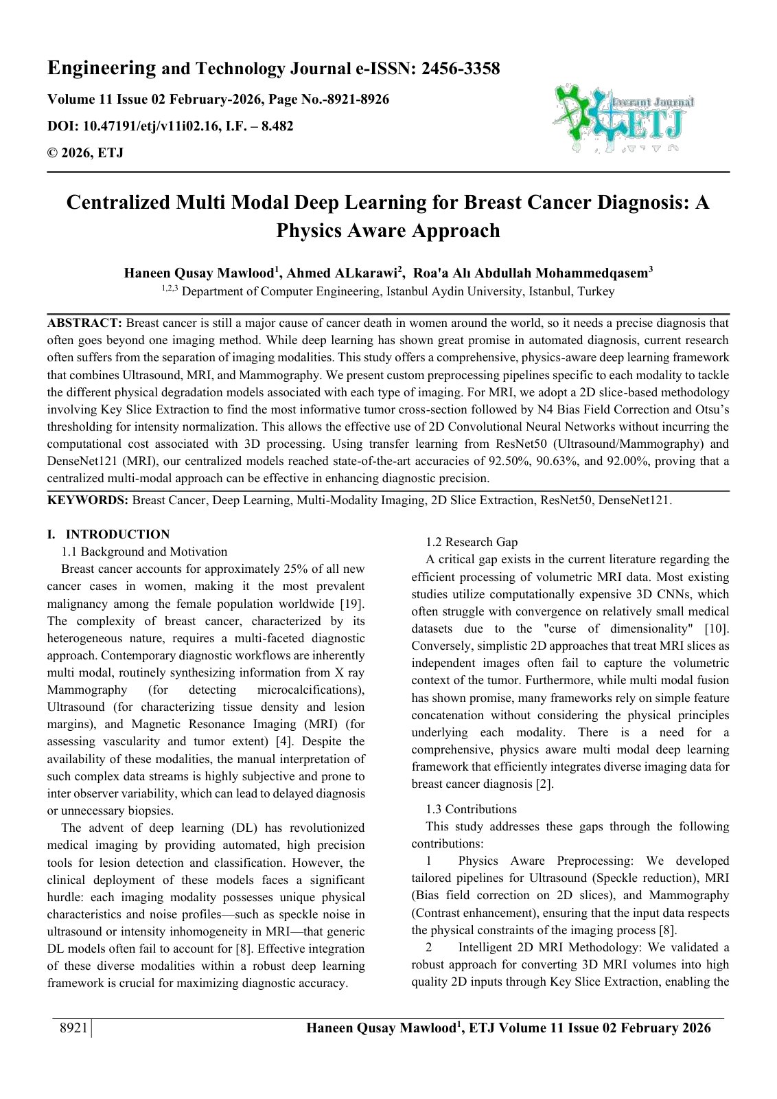 First page of Centralized Multi Modal Deep Learning for Breast Cancer Diagnosis: A  Physics Aware Approach