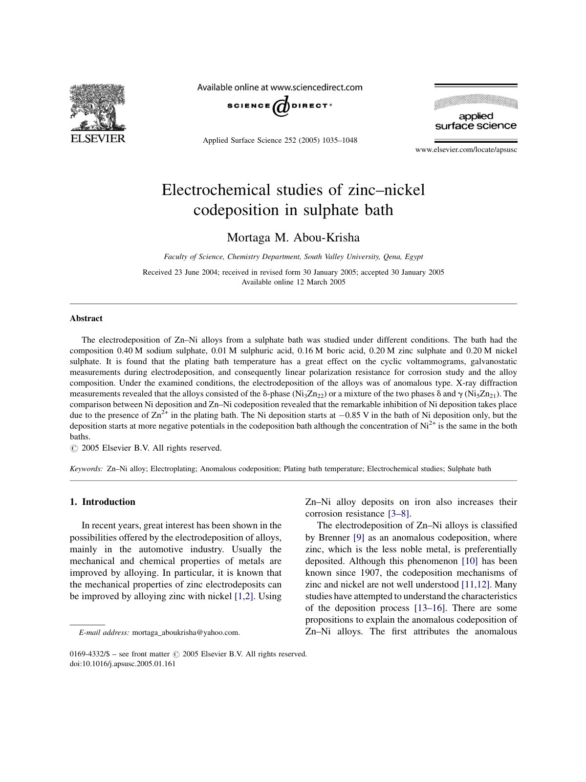 First page of Electrochemical studies of zinc nickel c