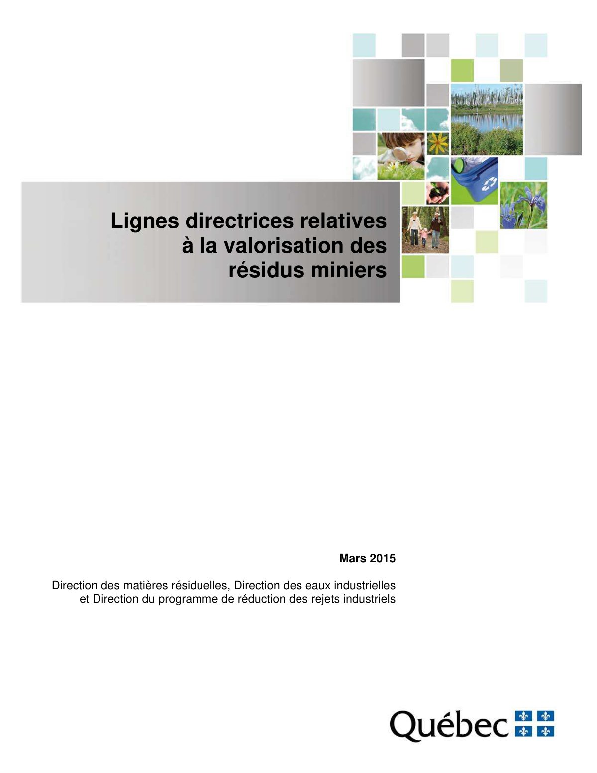 First page of Lignes directrices relatives à la valorisation des résidus miniers