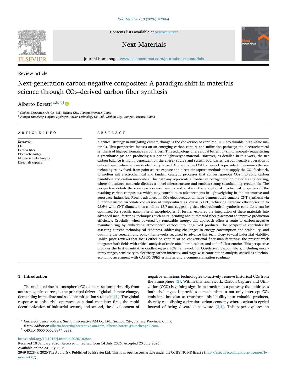 First page of Next generation carbon negative composites  A paradigm shift in 2026 Next Ma