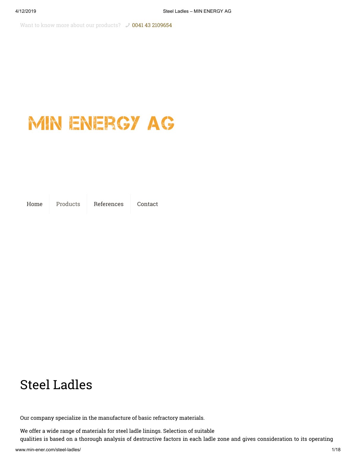 First page of Steel Ladles – MIN ENERGY AG