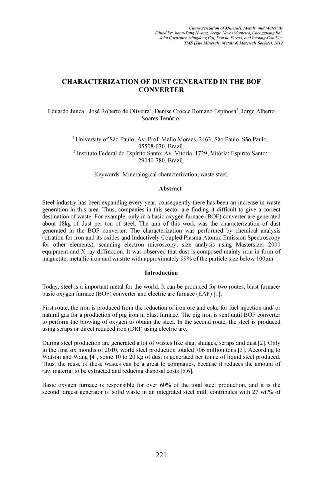 First page of CHARACTERIZATION OF DUST GENERATED IN THE BOF CONVERTER