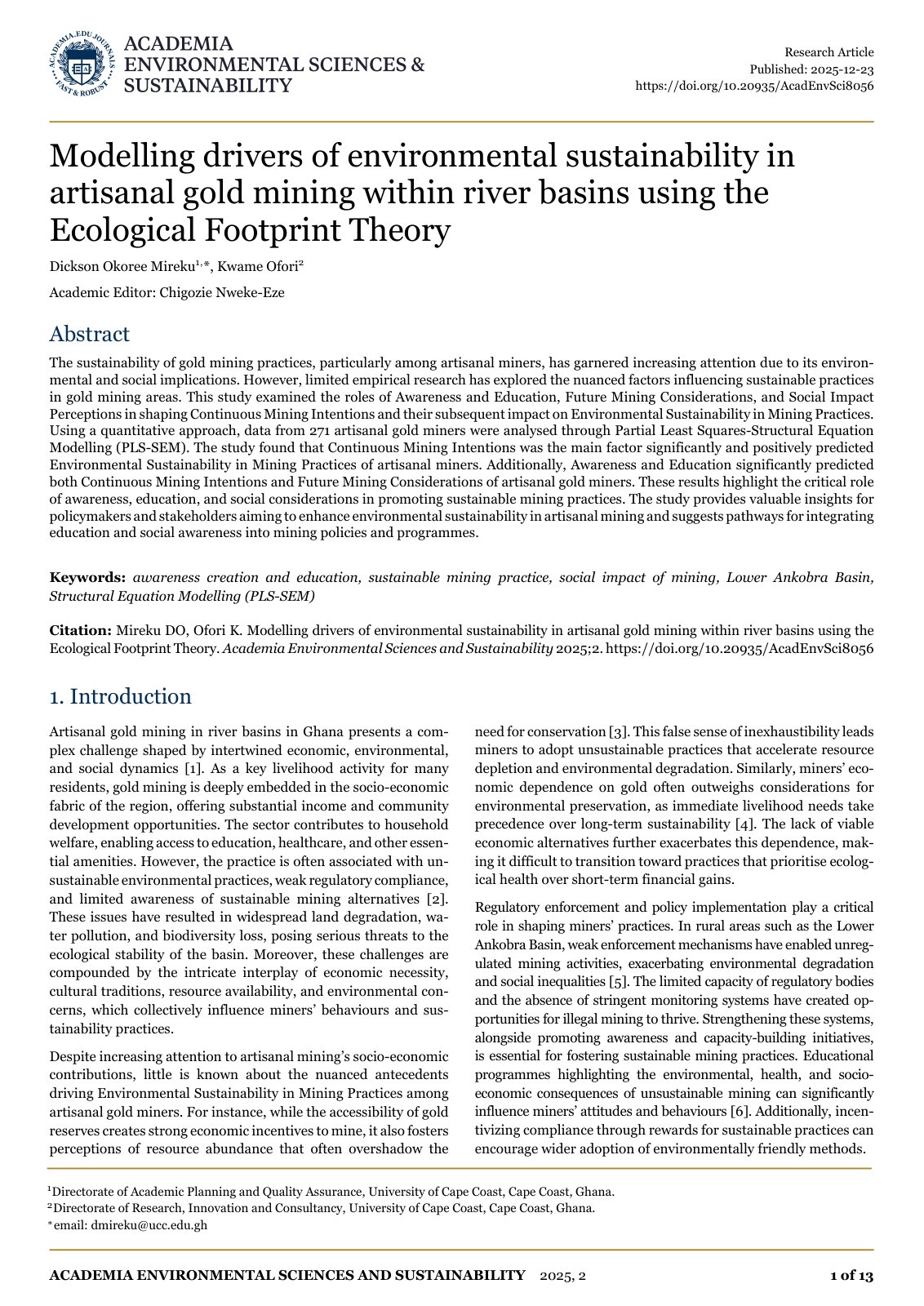 First page of Modelling drivers of environmental susta