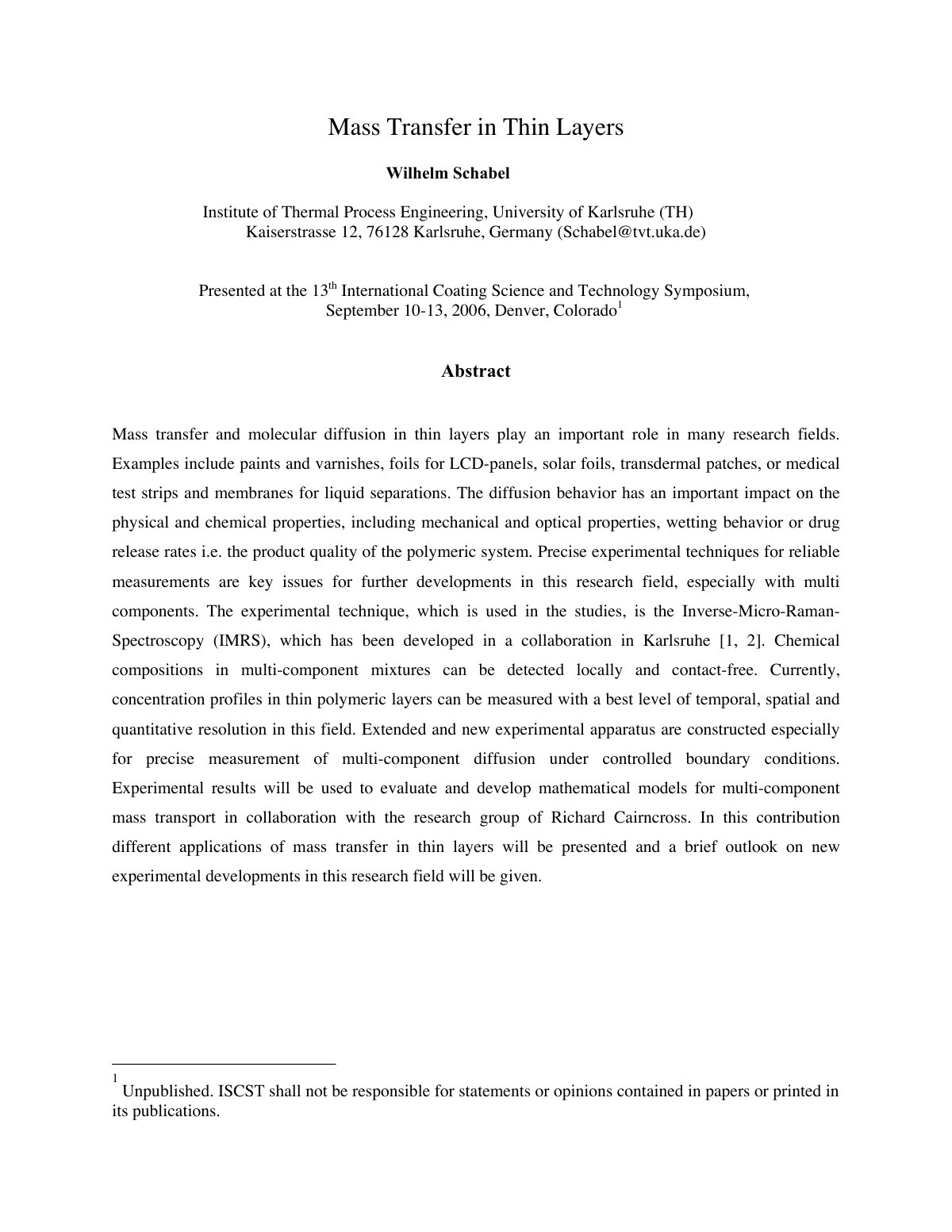 First page of Mass Transfer in Thin Layers