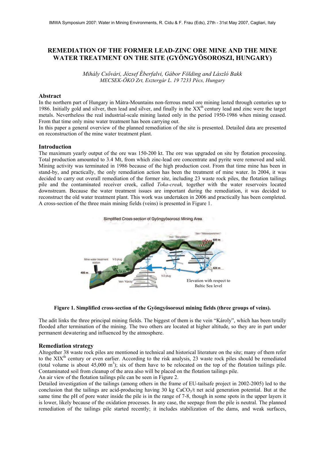 First page of Remediation of the Former Lead-Zinc Ore Mine and the Mine Water Treatment on the Site (Gyöngyösoroszi, Hungary)