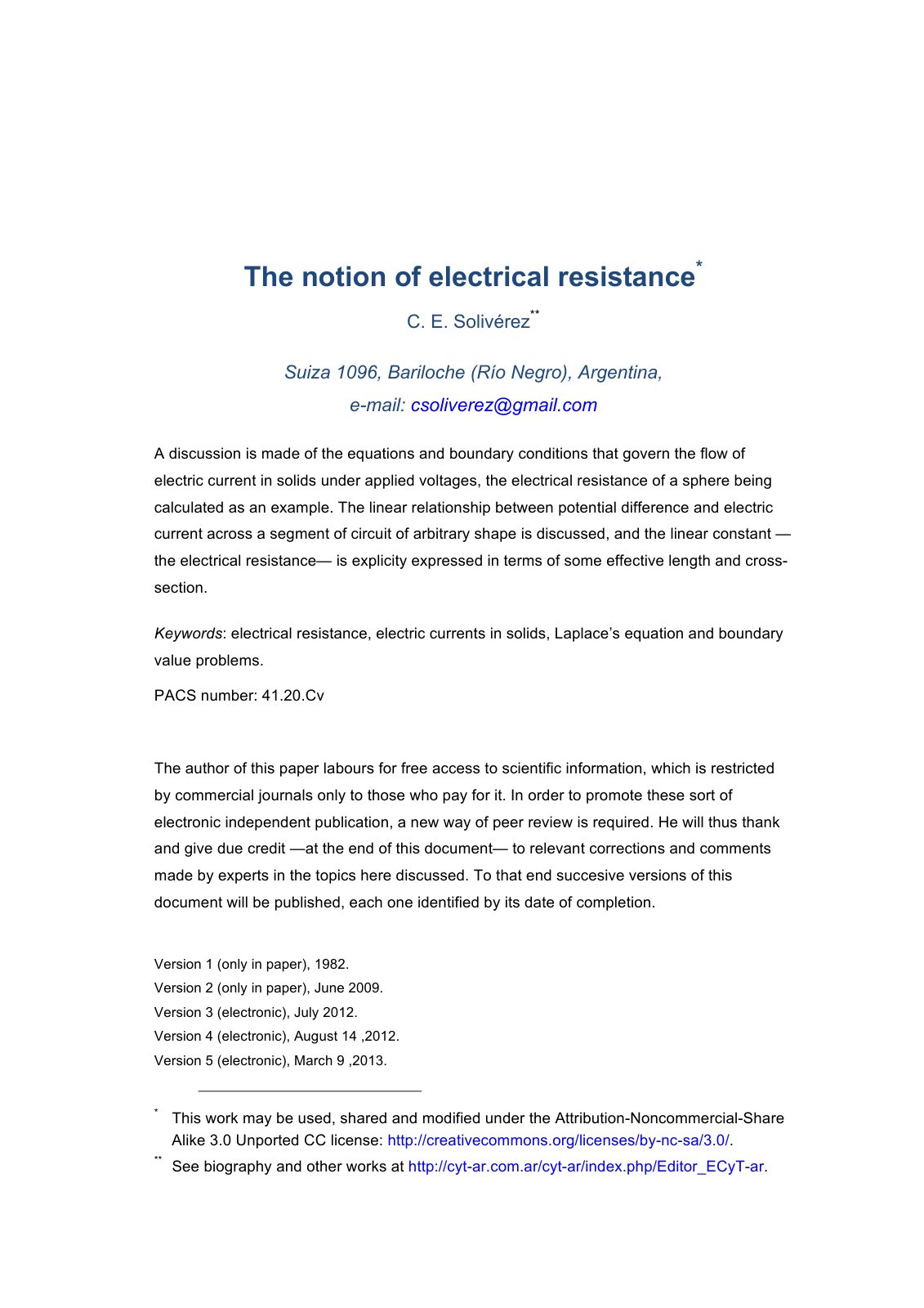 First page of The notion of electrical resistance