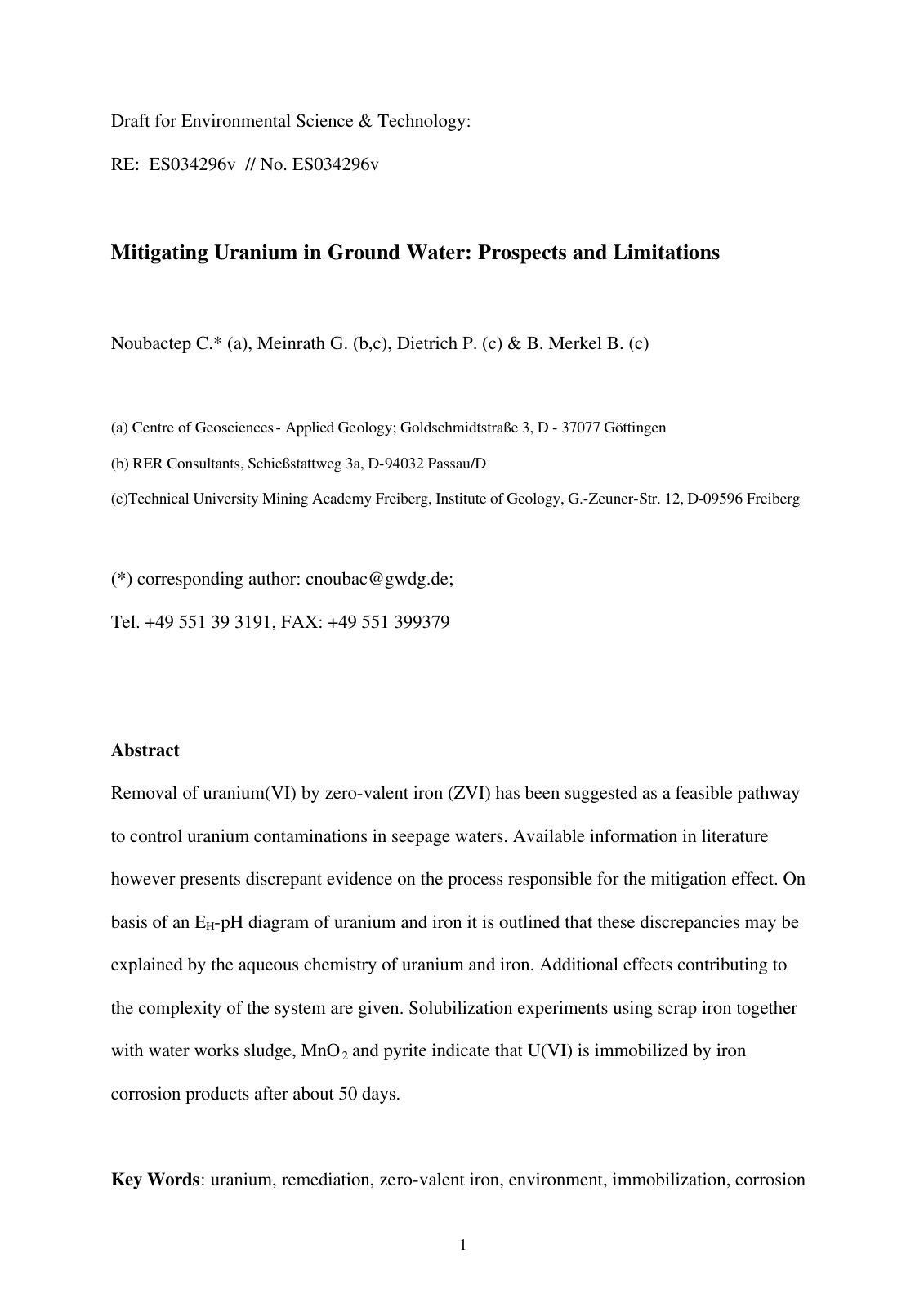 First page of Mitigating Uranium in Ground Water: Prospects and Limitations