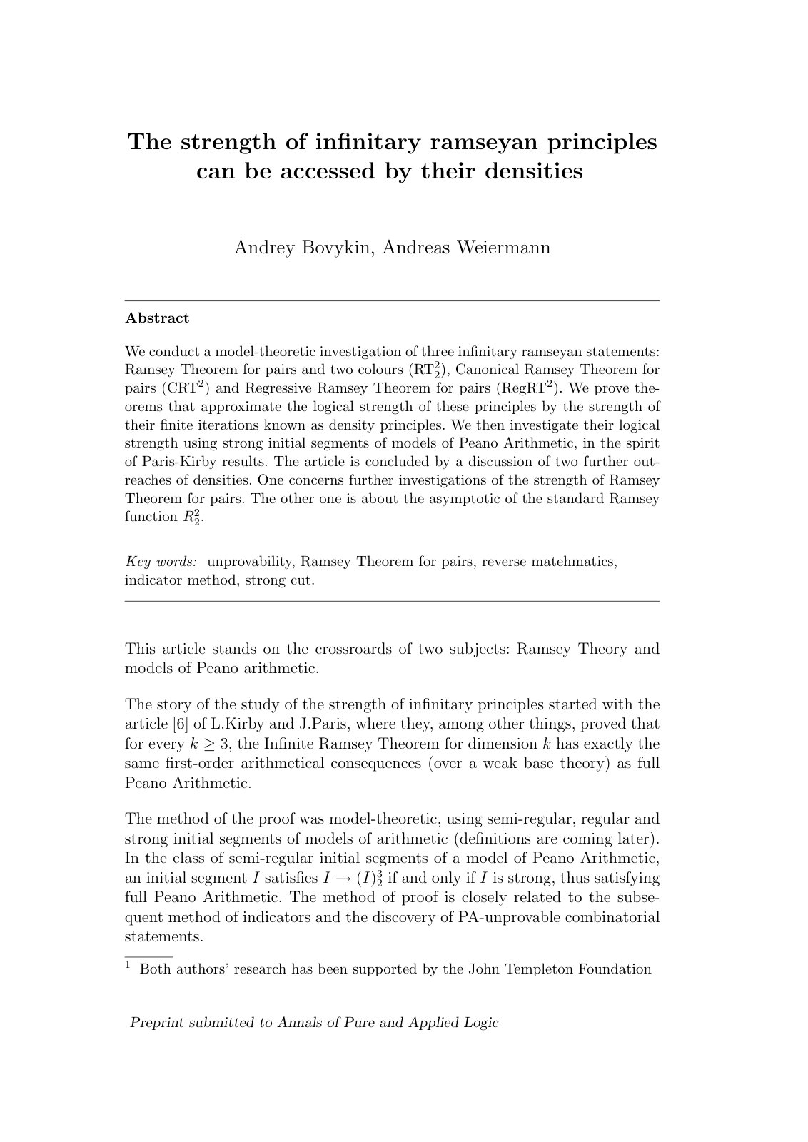 First page of The strength of infinitary ramseyan prin
