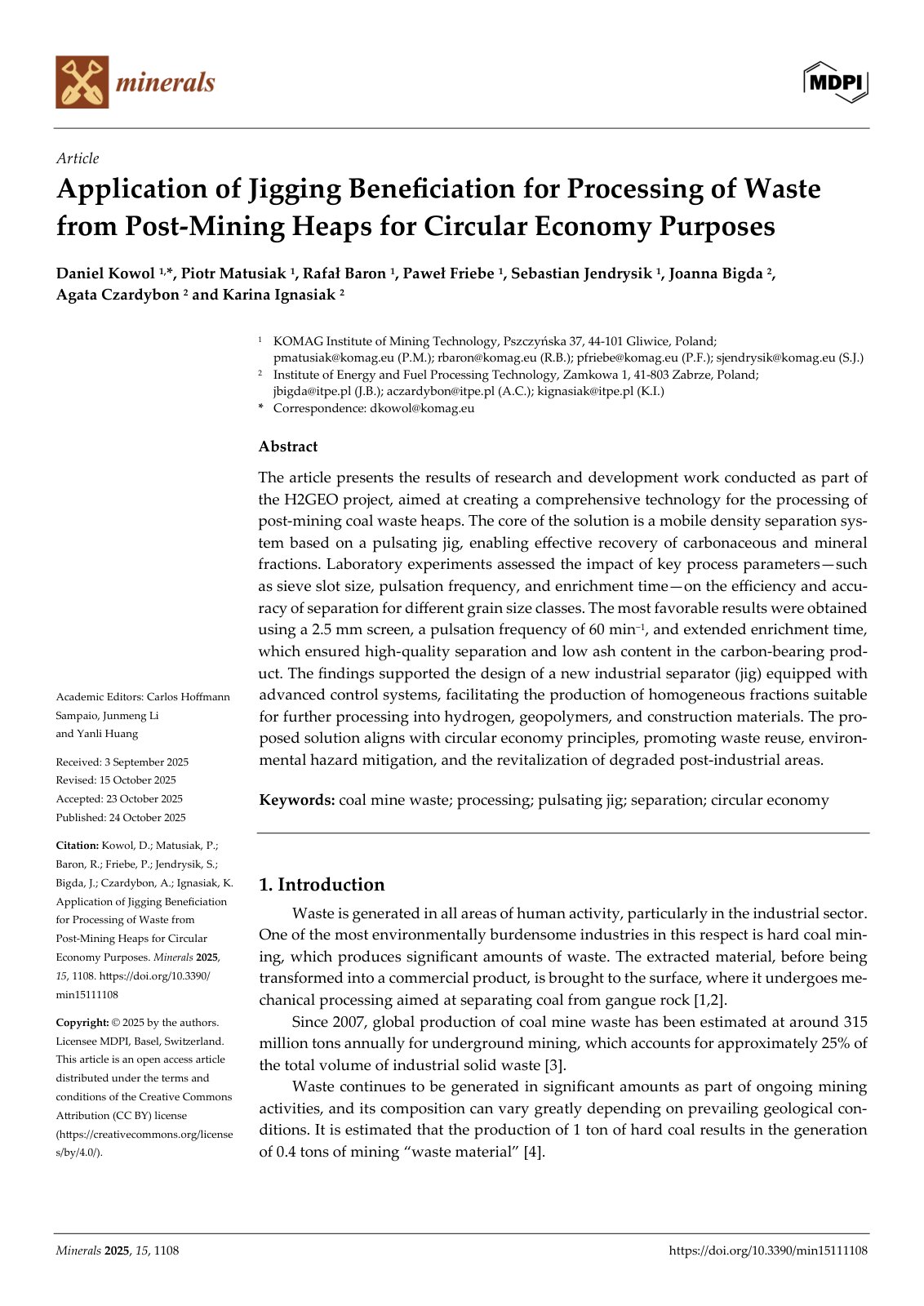 First page of Type of the Paper (Article