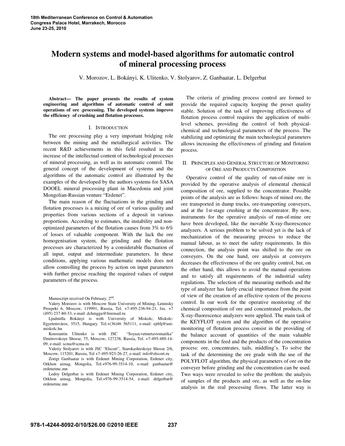 First page of Modern systems and model based algorithm