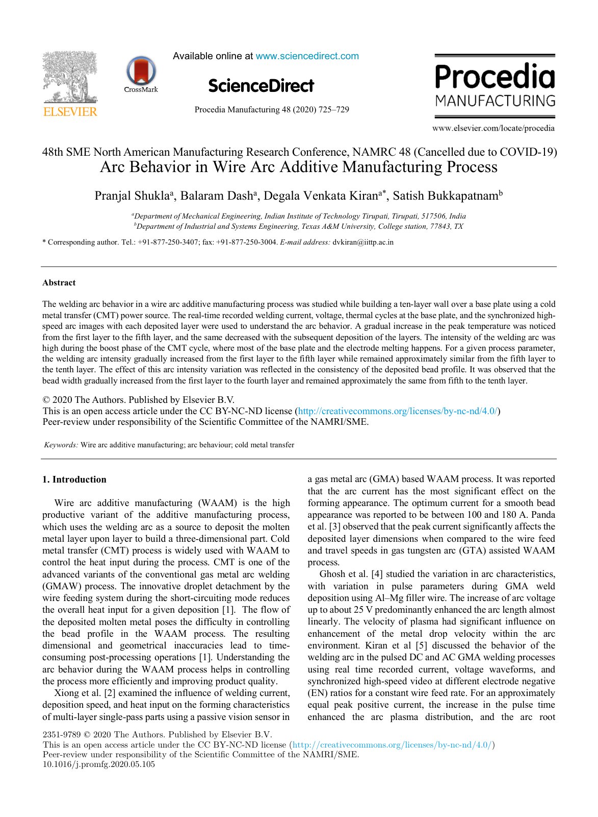 First page of Wire arc additive manufacturing: A productive variant of the additive manufacturing process