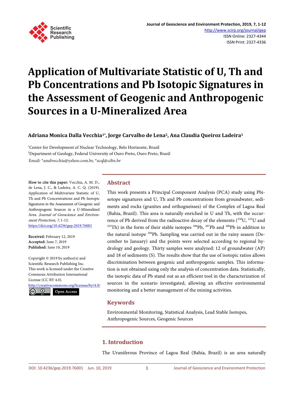 First page of Application of Multivariate Statistic of