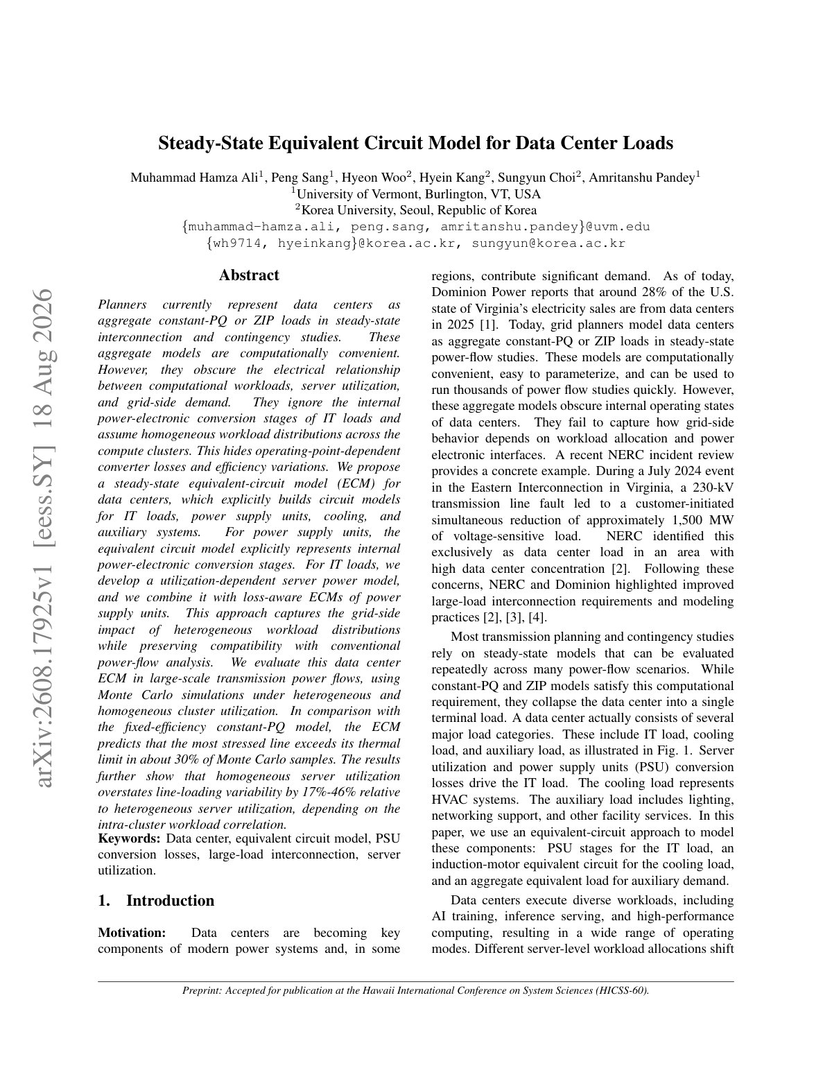 First page of 2026 Ali Data Center Load Circuit Model