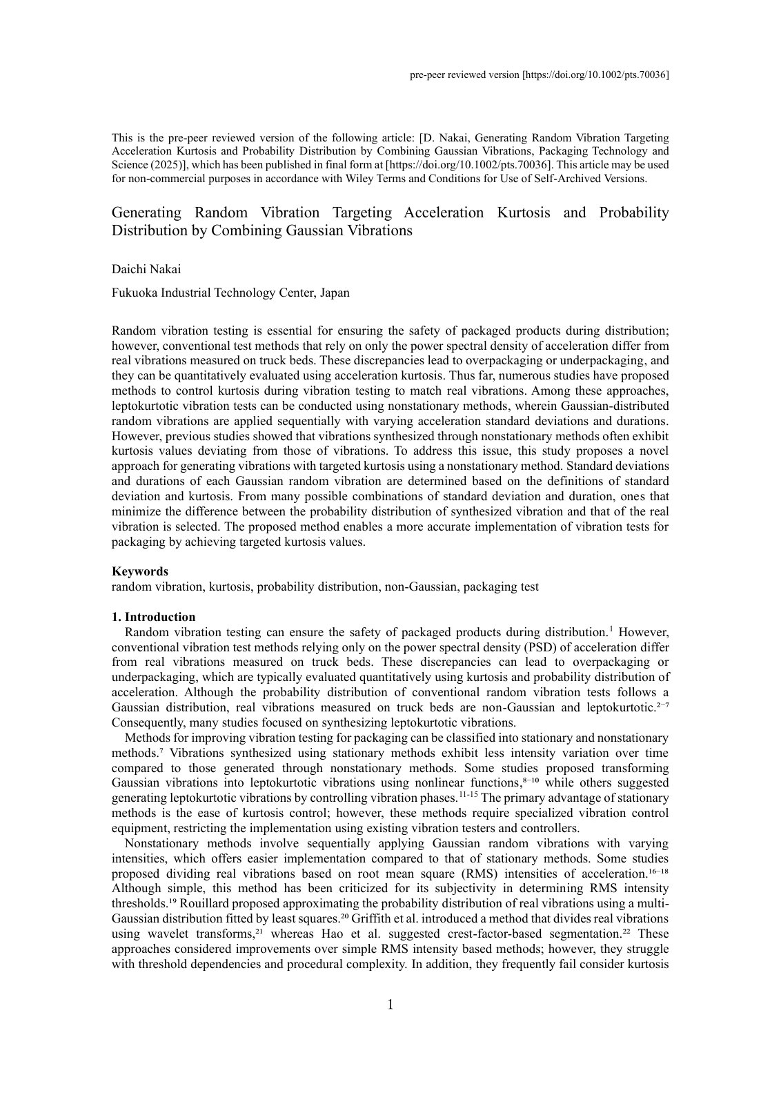 First page of D Nakai Generating Random Vibration Targeting Acceleration Kurtosis