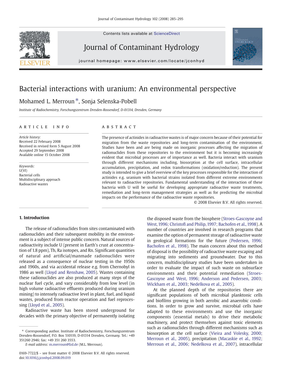 First page of Bacterial interactions with uranium: An environmental perspective