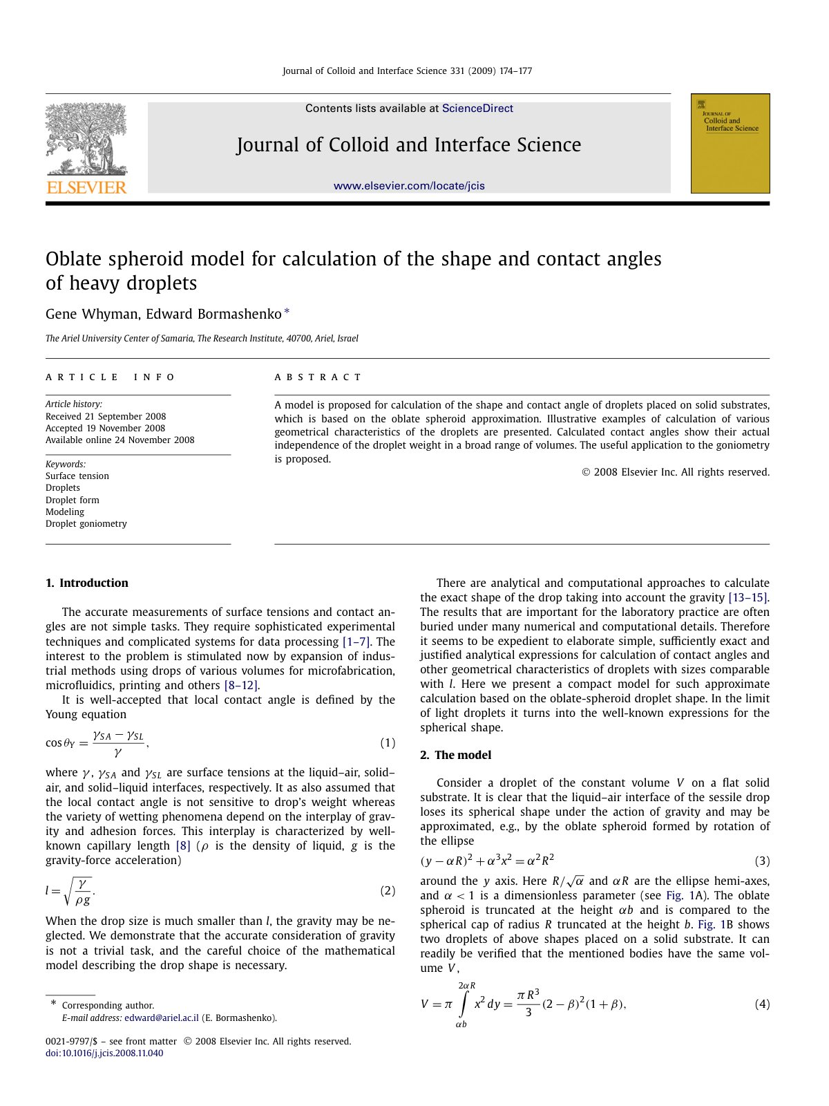 First page of Oblate spheroid model for calculation of