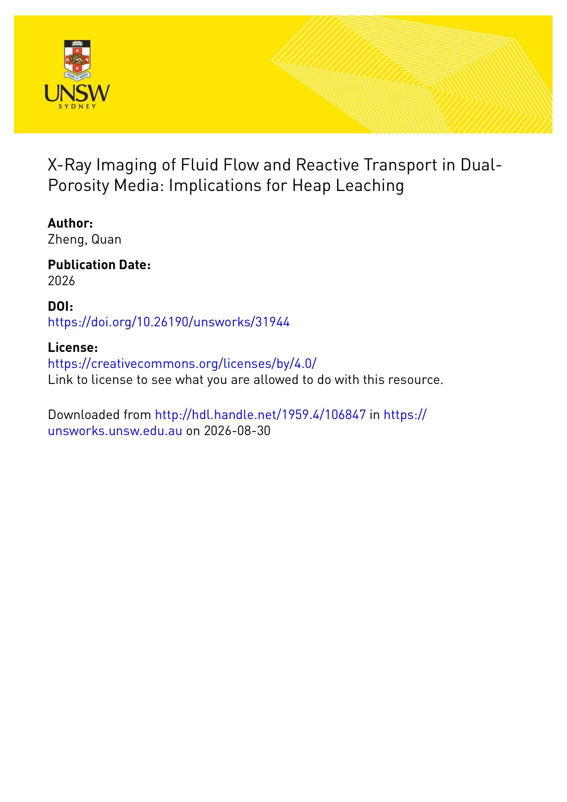 First page of X-Ray Imaging of Fluid Flow and Reactive Transport in Dual-Porosity Media: Implications for Heap Leaching