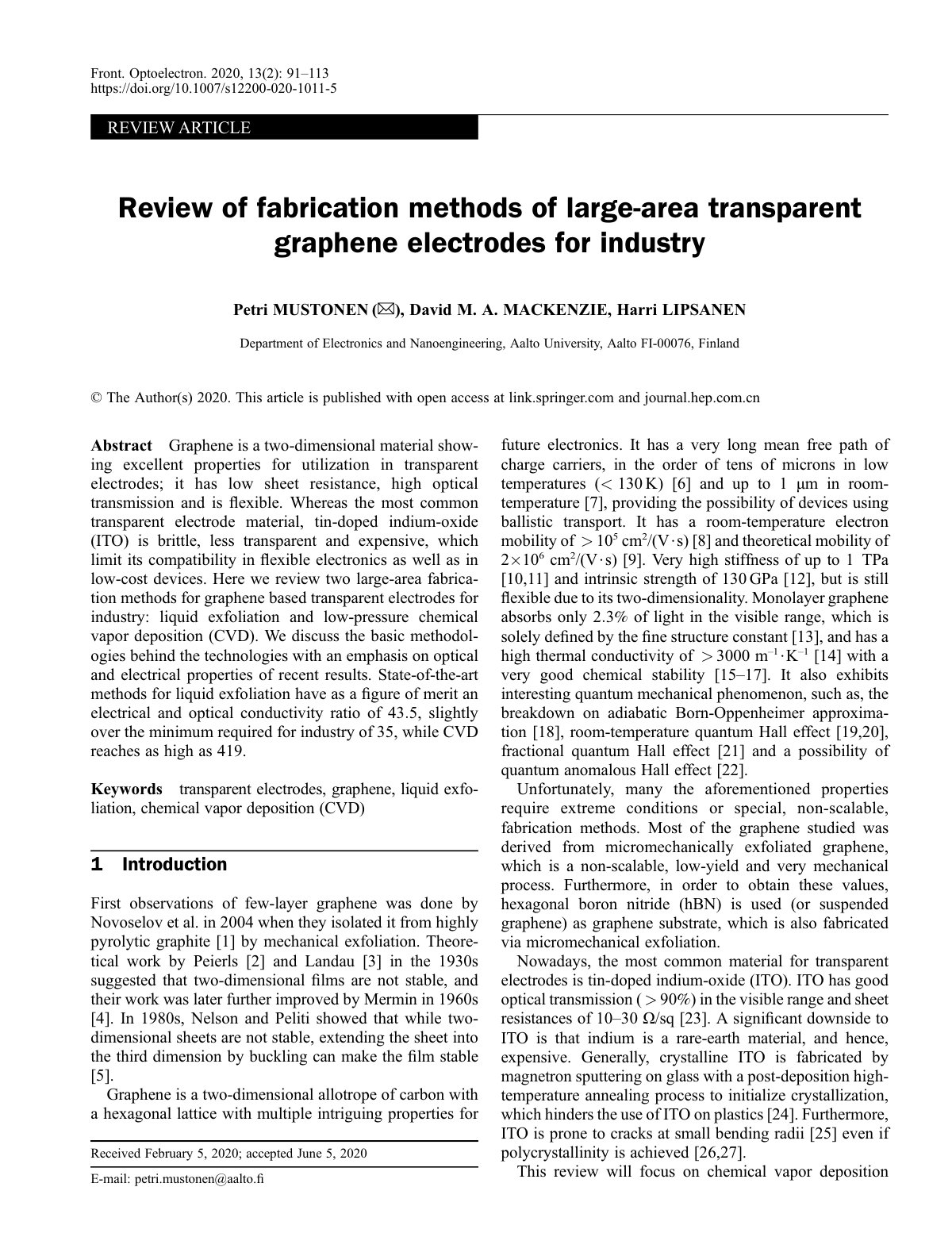 First page of Review of fabrication methods of large a