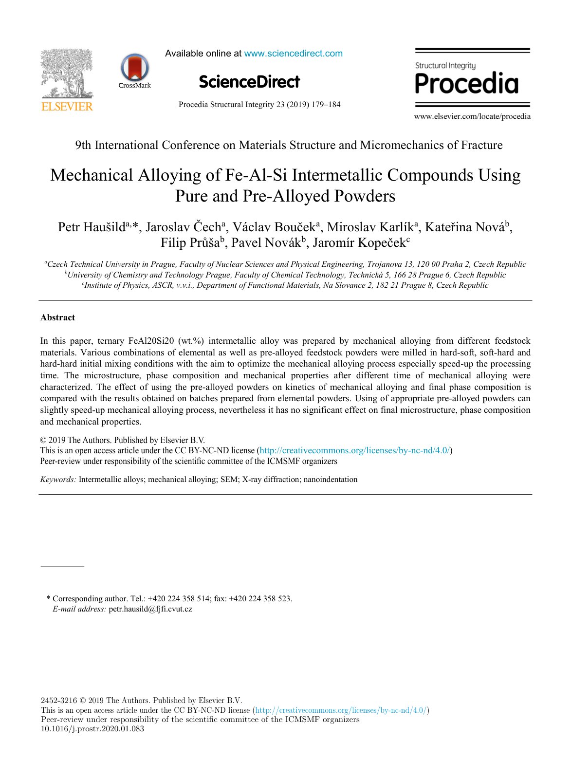 First page of Mechanical Alloying of Fe-Al-Si Intermetallic Compounds Using Pure and Pre-Alloyed Powders