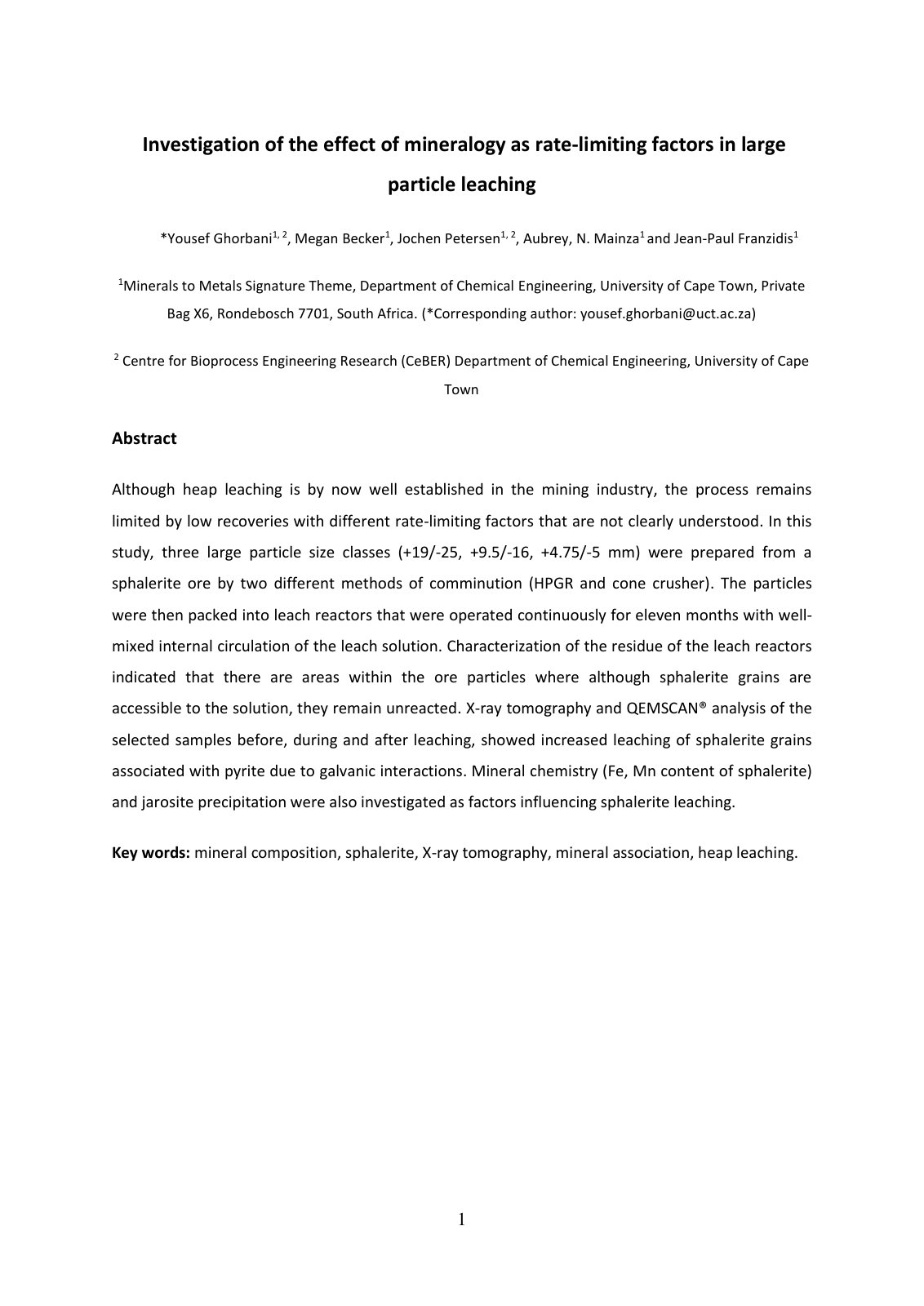 First page of Investigation of the effect of mineralog