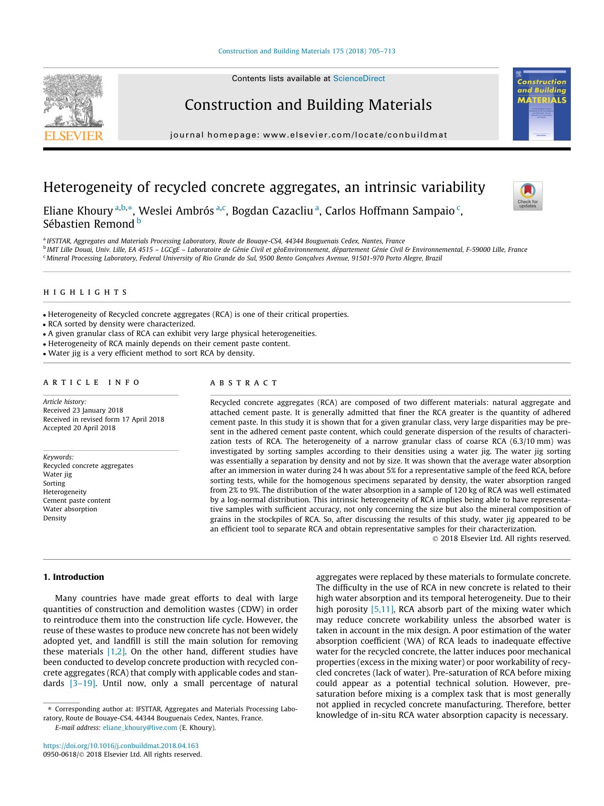 First page of Heterogeneity of recycled concrete aggre