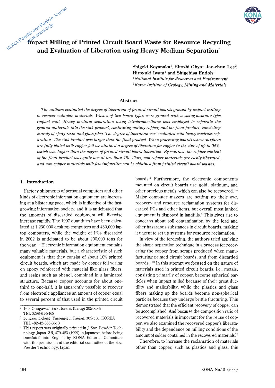First page of Impact Milling of Printed Circuit Board
