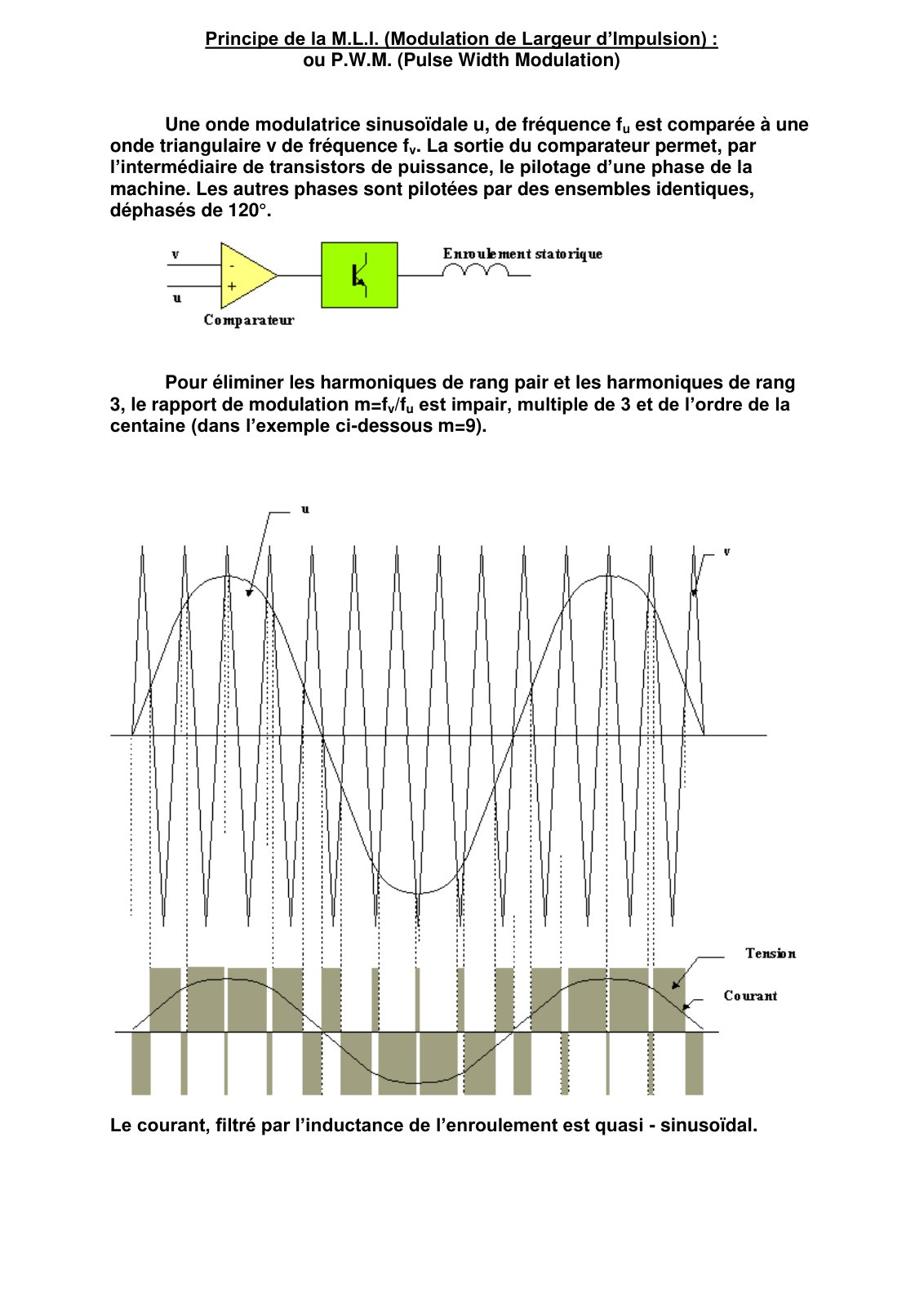 First page of Principe de la M.L.I. (Modulation de Largeur d’Impulsion) : ou P.W.M. (Pulse Width Modulation)