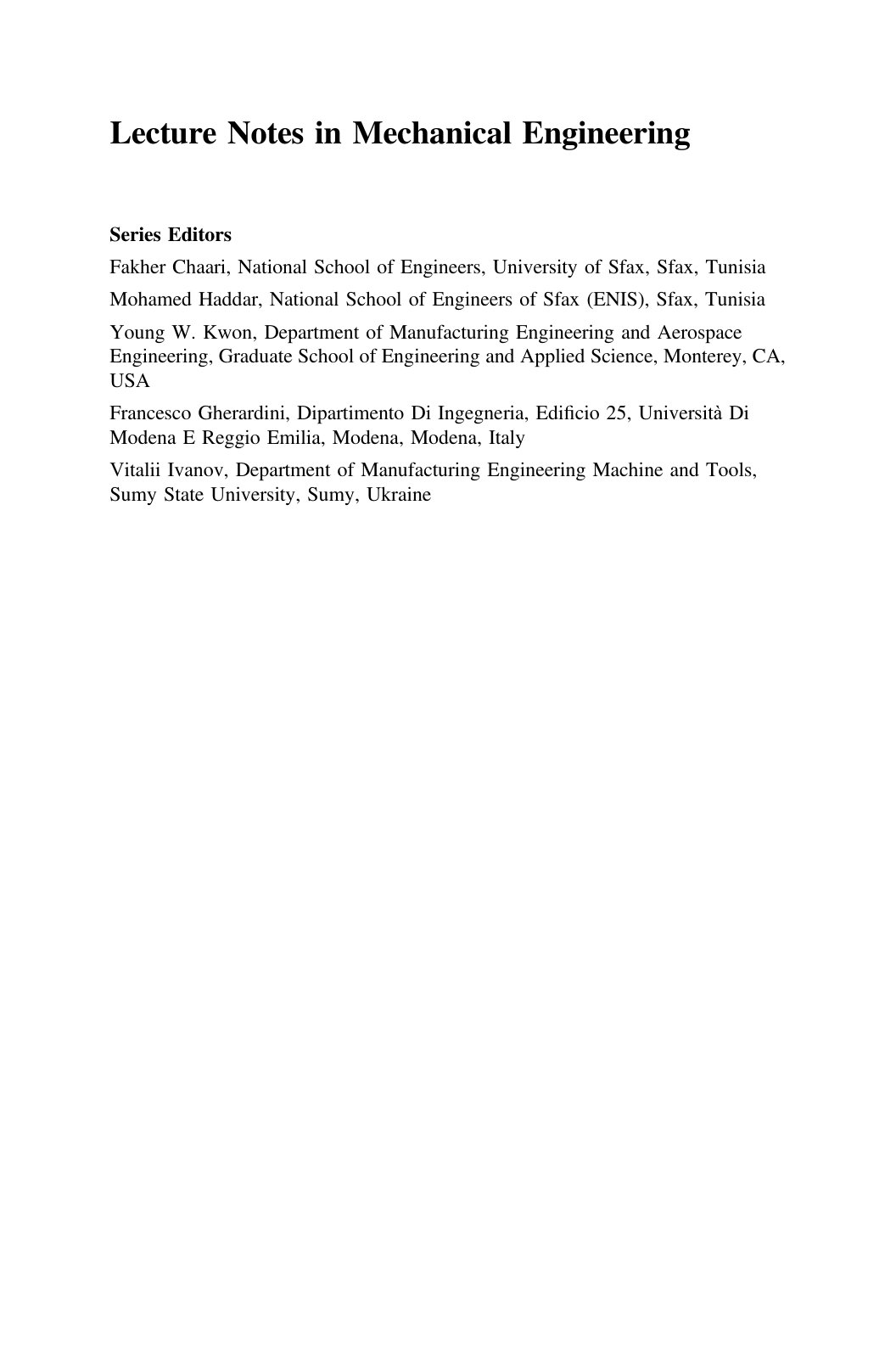 First page of Lecture Notes in Mechanical Engineering