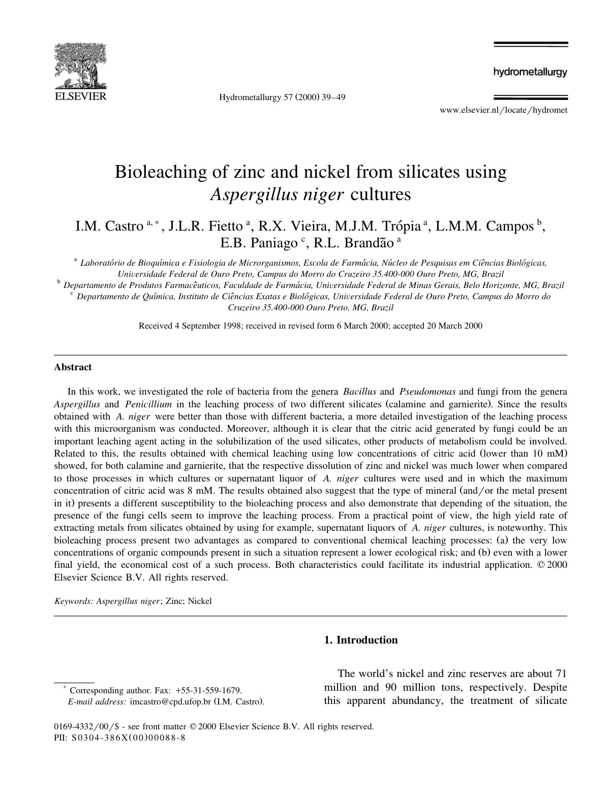First page of Bioleaching of zinc and nickel from sili