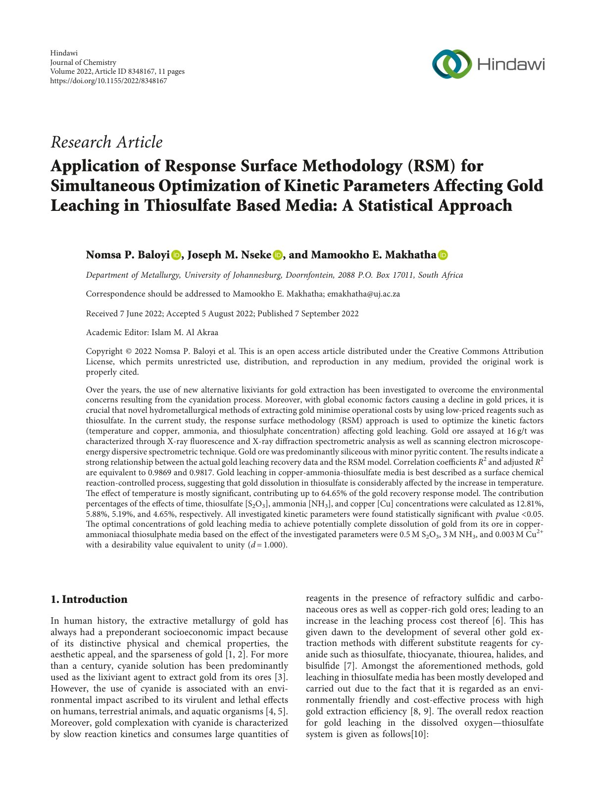 First page of Application of Response Surface Methodol