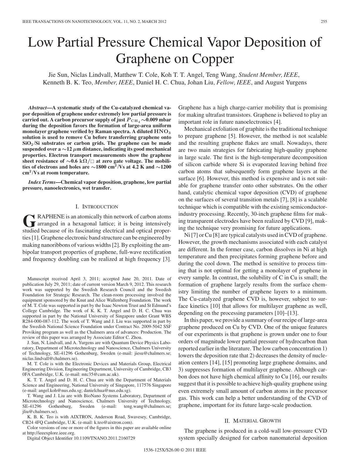 First page of Low Partial Pressure Chemical Vapor Deposition of Graphene on Copper