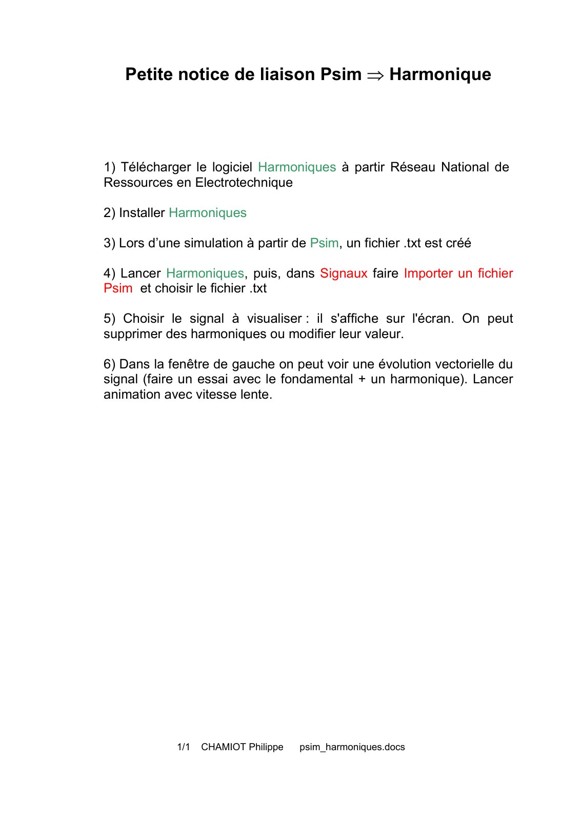 First page of psim harmoniques