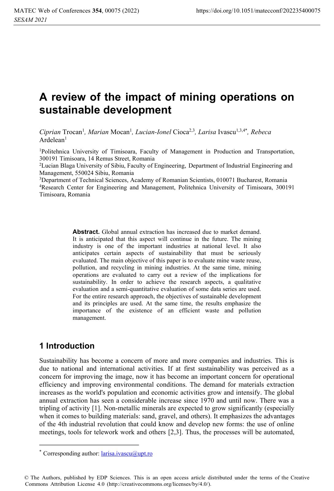 First page of A review of the impact of mining operati