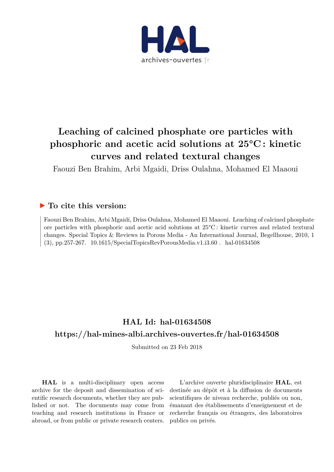 First page of Leaching of Calcined Phosphate Ore Parti