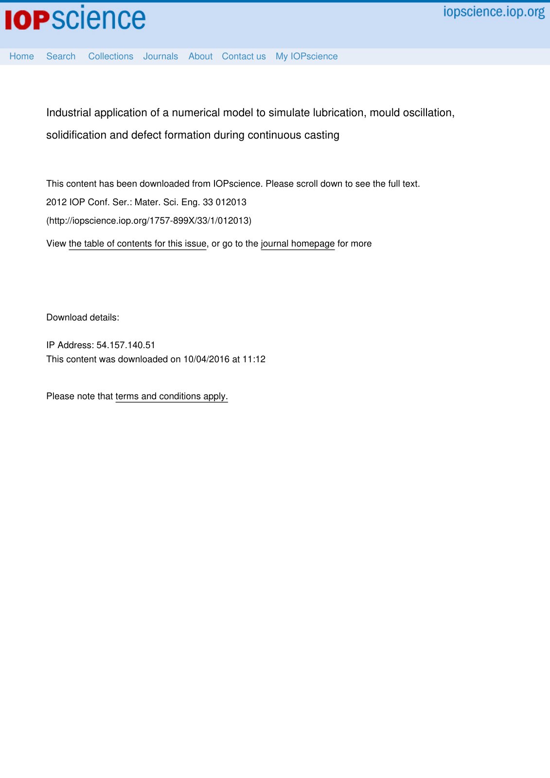 First page of Industrial application of a numerical mo