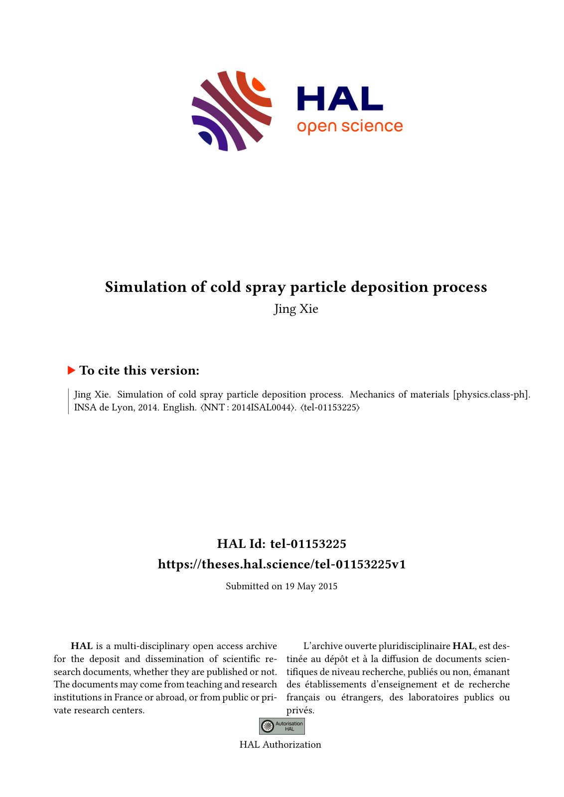 First page of Simulation of Cold Spray Particle Deposition Process