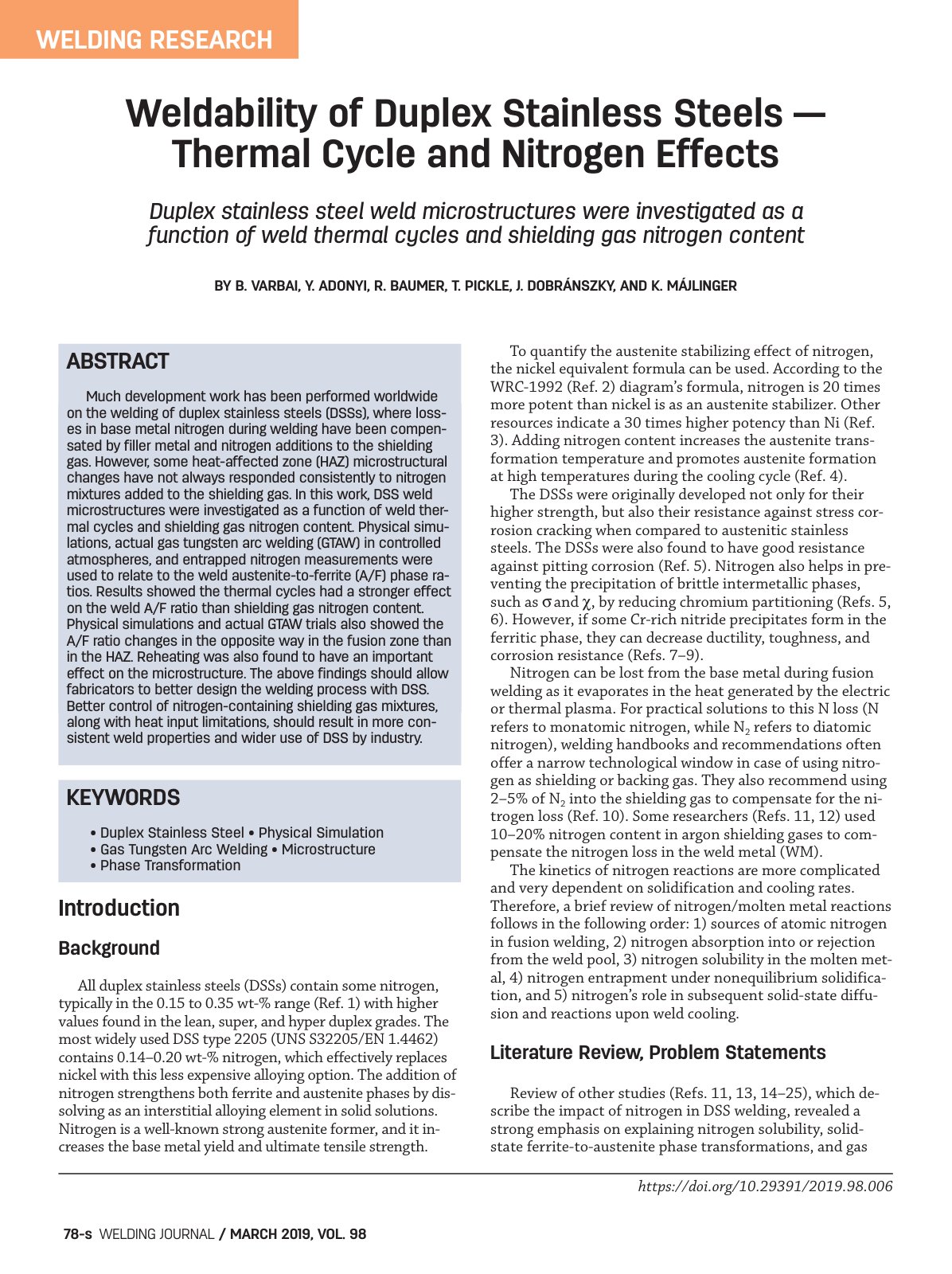 First page of WELDING RESEARCH