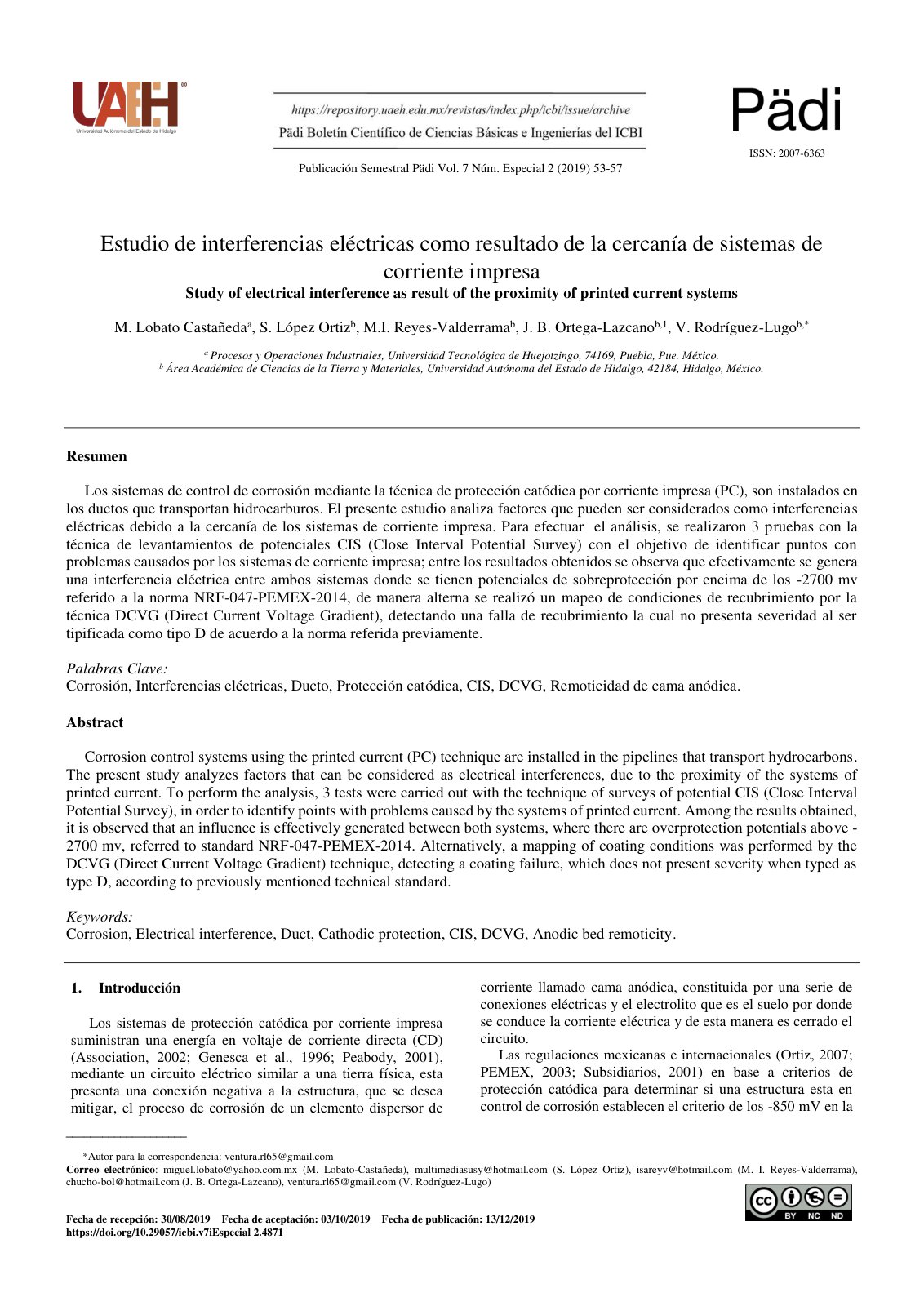 First page of Estudio de interferencias electricas com
