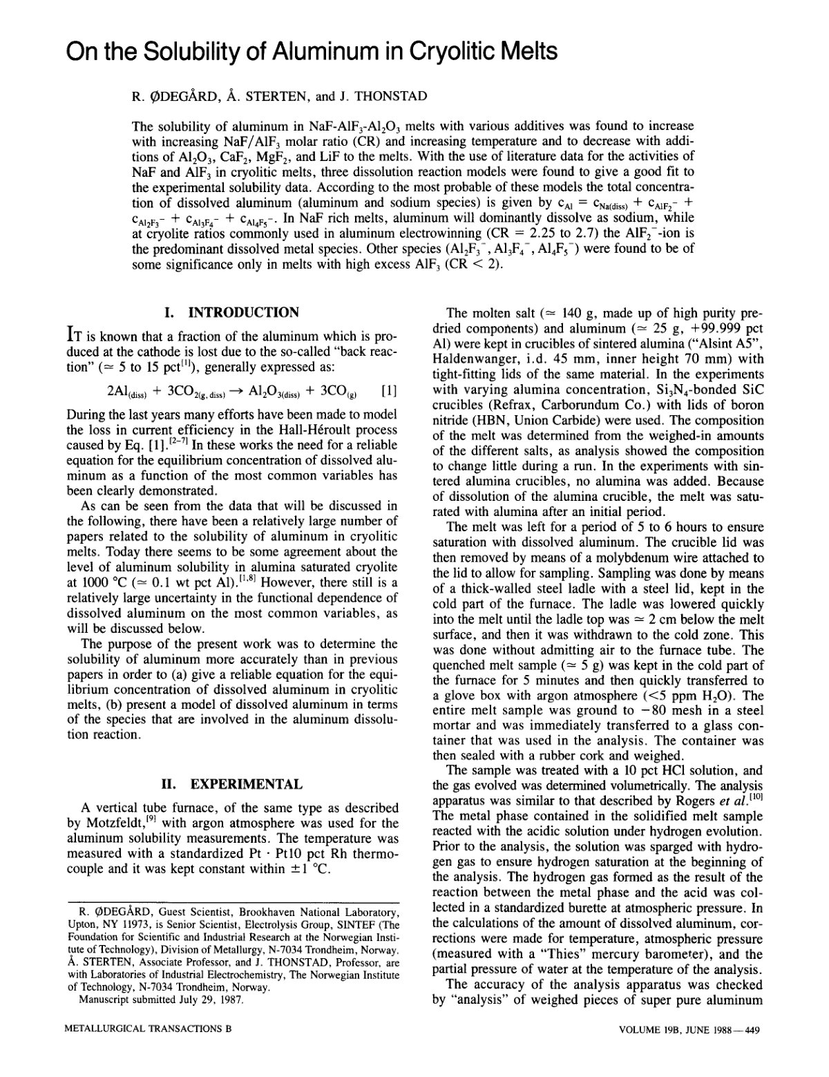 First page of On the solubility of aluminum in cryolit