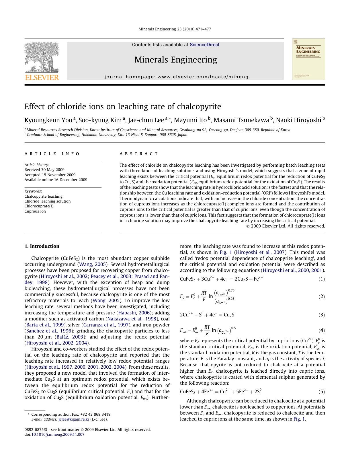 First page of Effect of chloride ions on leaching rate