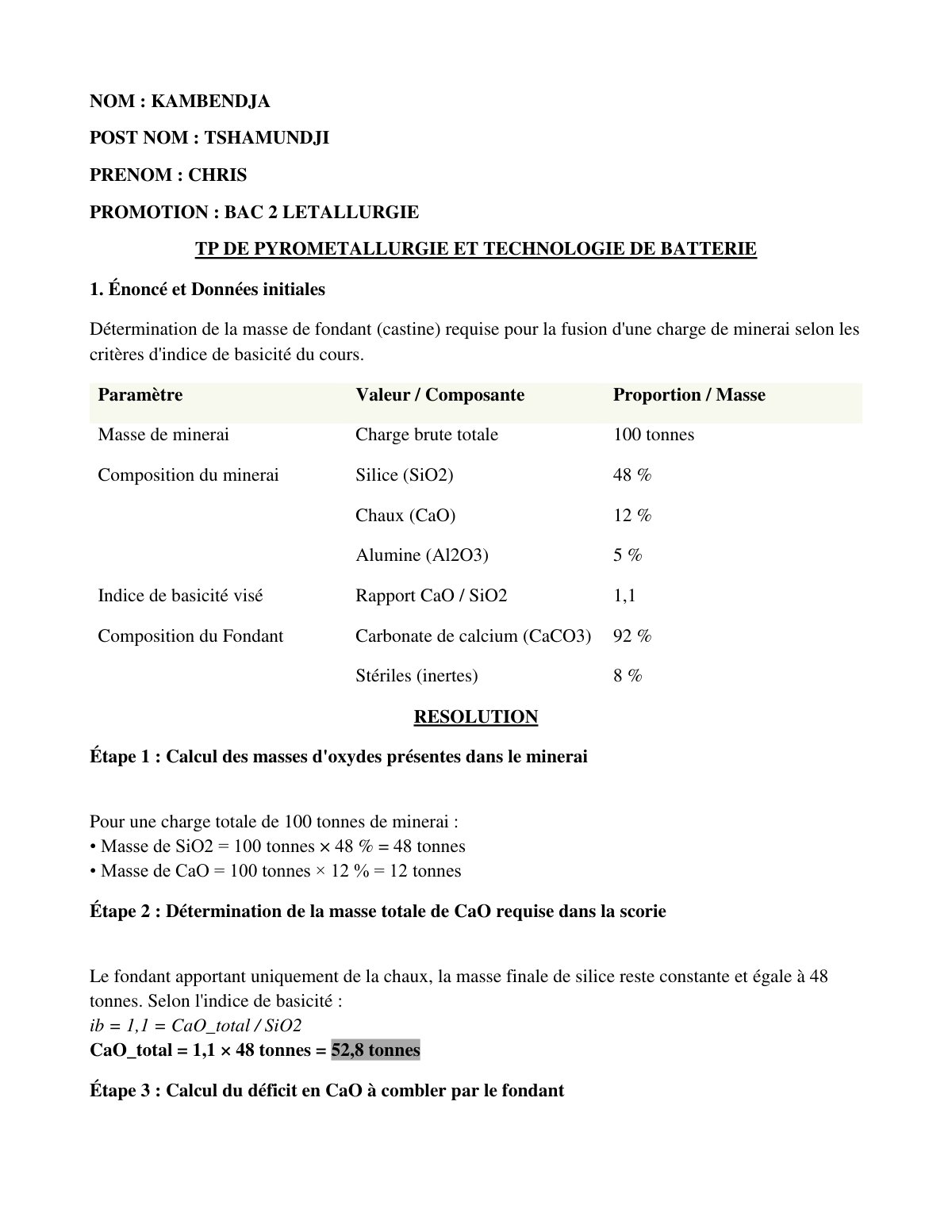 First page of TP DE PYRO ET TECH BAT