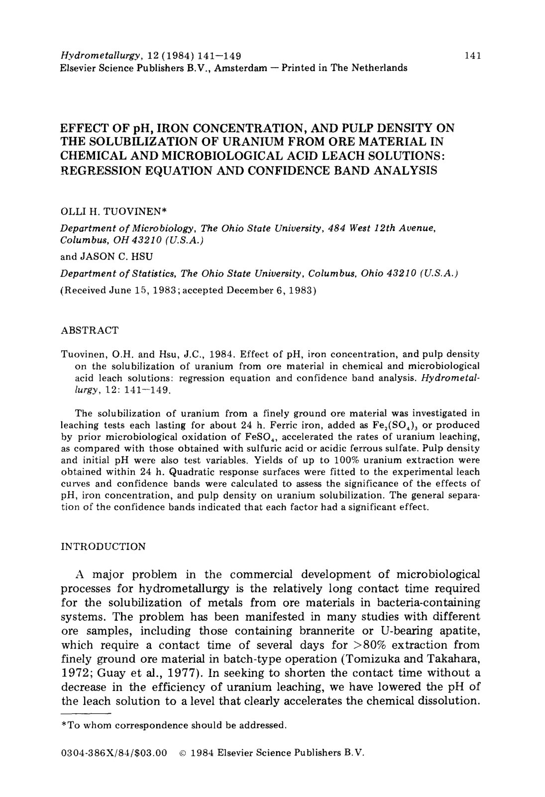 First page of Effect of pH iron concentration and pulp