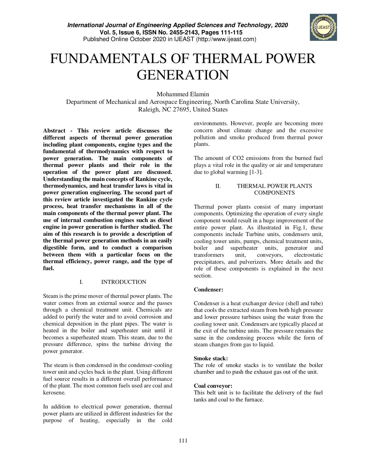 First page of Fundamentals of Thermal Power Generation