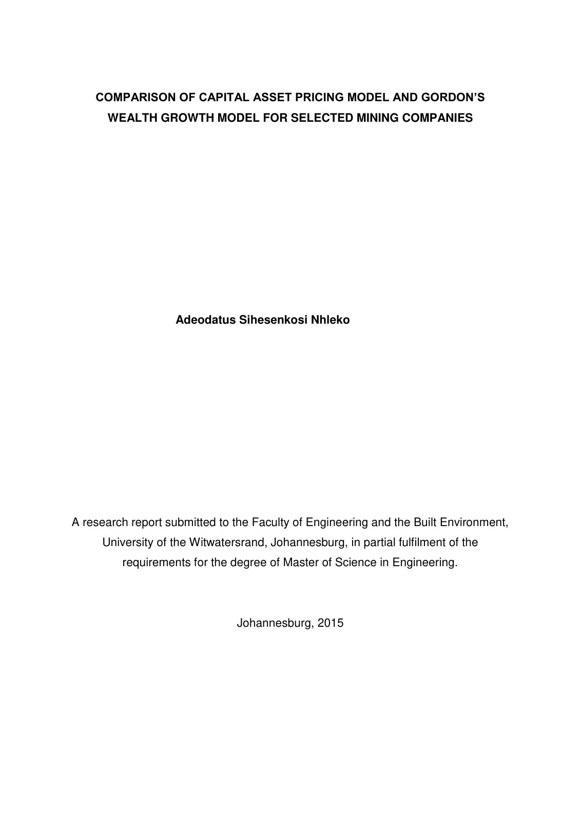 First page of Comparison of capital asset pricing mode