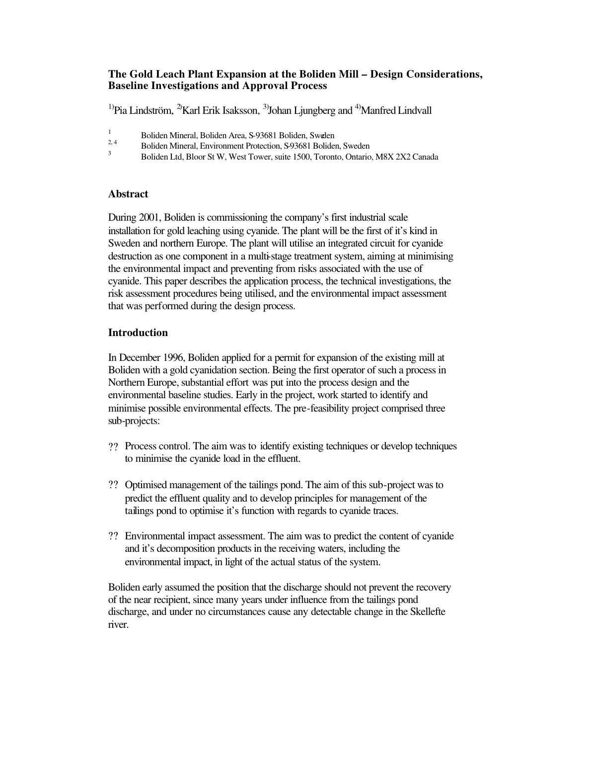 First page of Gold Leach Plant