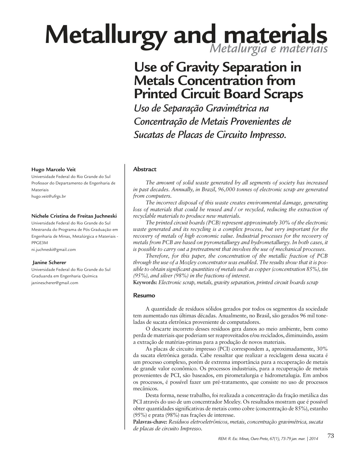First page of Materials and methods Dense Medium Separ