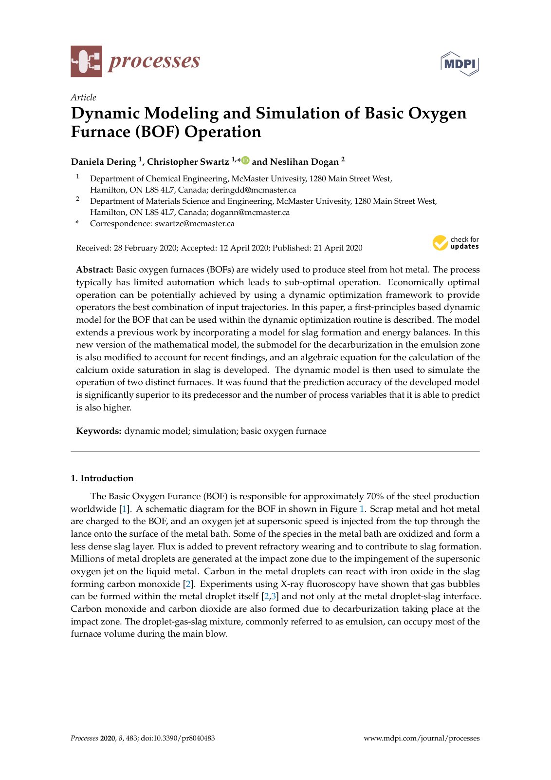 First page of Dynamic Modeling and Simulation of Basic Oxygen Furnace (BOF) Operation